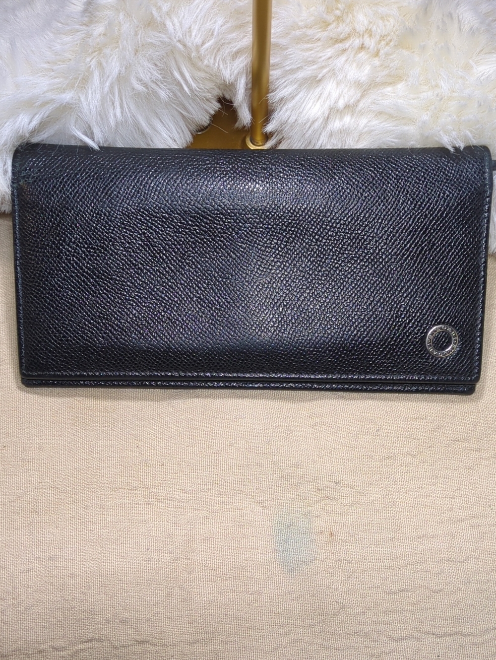 Bulgari Black Leather Wallet with Blue Interior